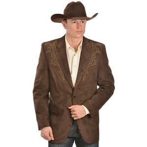 CIRCLE S MEN'S BROWN WESTERN EMBROIDERED MICROSUEDE BLAZER SPORT COAT 48L